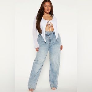 Size 18 Plus Fashion Nova Crossover Straight Leg Jeans - Light Blue Wash